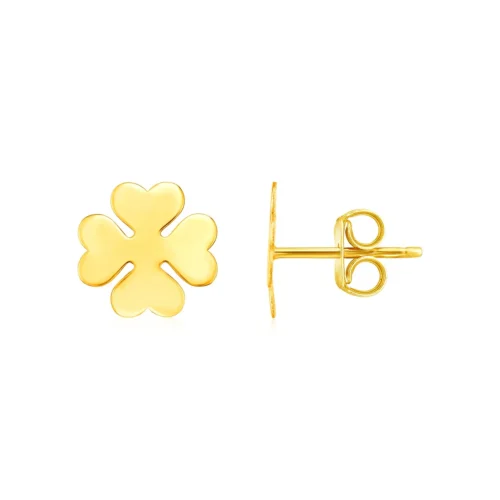 14K Yellow Gold Four Leaf Clover Earrings | Good Luck Jewelry