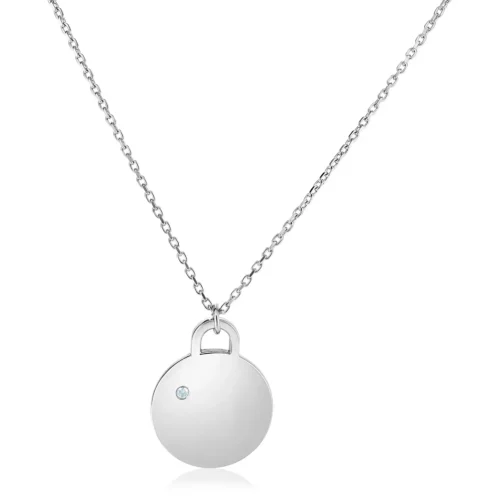Elegant Sterling Silver 18-inch Necklace with Polished Disc Pendant and Diamond