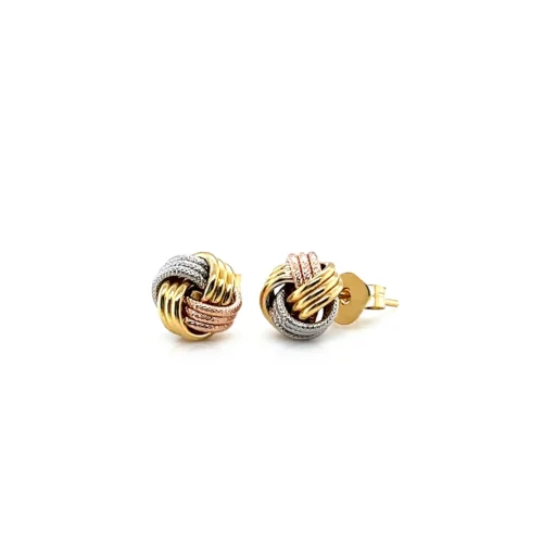 Love Knot Post Earrings in 14k Tri Color Gold - Elegant and Timeless - Image 2