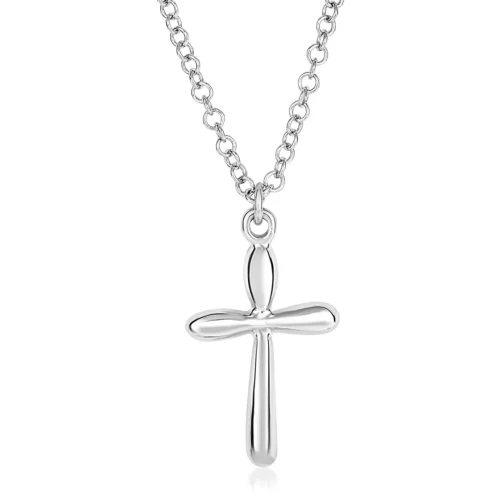 Sterling Silver Polished Rounded Cross Necklace - Image 5