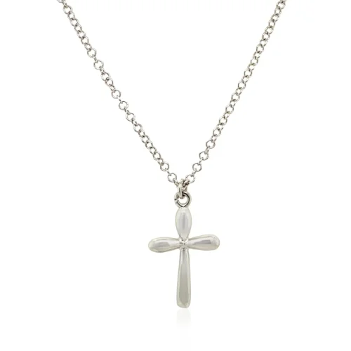 Sterling Silver Polished Rounded Cross Necklace - Image 2