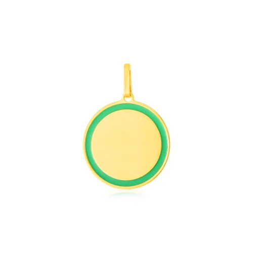 Elegant 14k Yellow Gold and Green Enamel Circle Pendant - Timeless Jewelry Piece
