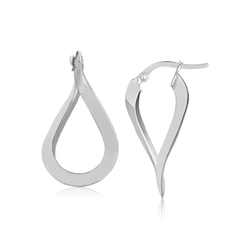 14k White Gold Twisted Freeform Hoop Earrings - Elegant and Stylish