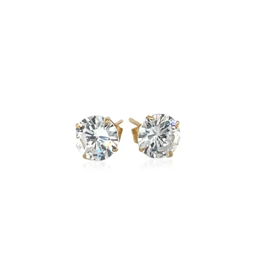 14k Yellow Gold Stud Earrings with White Hue Faceted Cubic Zirconia - Image 2
