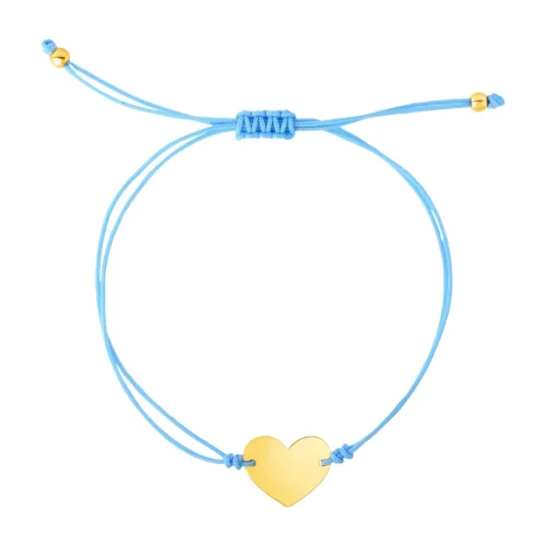 Elegant 9 1/4 Inch Blue Cord Adjustable Bracelet with 14k Yellow Gold Heart Charm