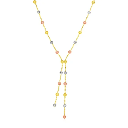 14k Tri Color Gold Lariat Style Station Necklace - Image 3