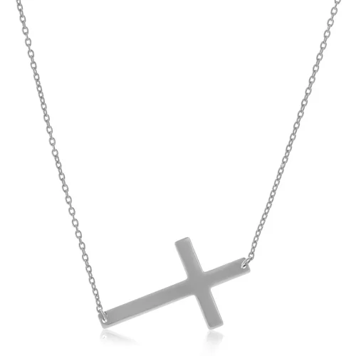 Elegant 14k White Gold Plain Cross Motif Necklace 18 Inches, Lobster Clasp