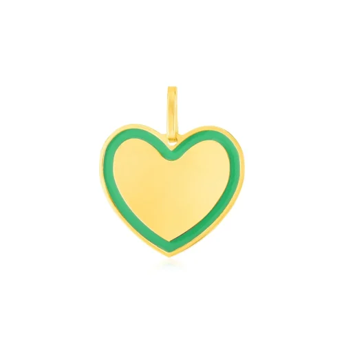 14k Yellow Gold and Green Enamel Heart Pendant