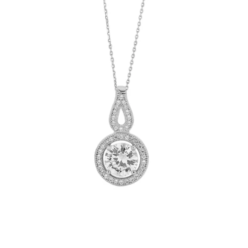 Elegant Circle and Teardrop Cubic Zirconia Pendant in Sterling Silver - 18 inch