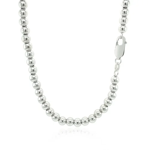 Sterling Silver Rhodium Plated Graduated Motif Polished Bead Necklace - Image 4