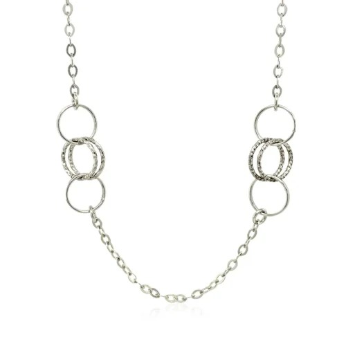Sterling Silver 36 inch Two Strand Necklace with Interlocking Circle Stations - Image 2