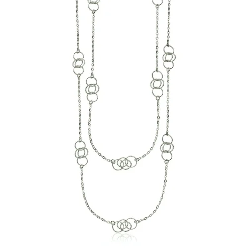 Sterling Silver 36 inch Two Strand Necklace with Interlocking Circle Stations - Image 5