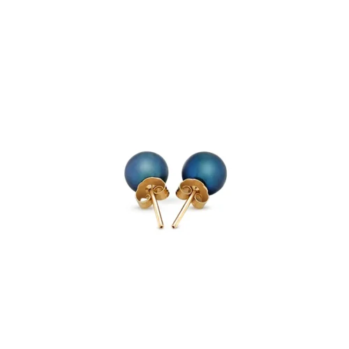 14k Yellow Gold Cultured Black Pearl Stud Earrings (7.0 mm) - Image 2