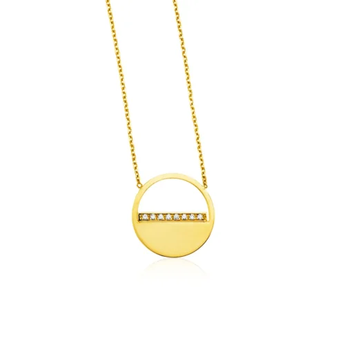 14k Yellow Gold Circle Necklace with Diamonds - Image 3