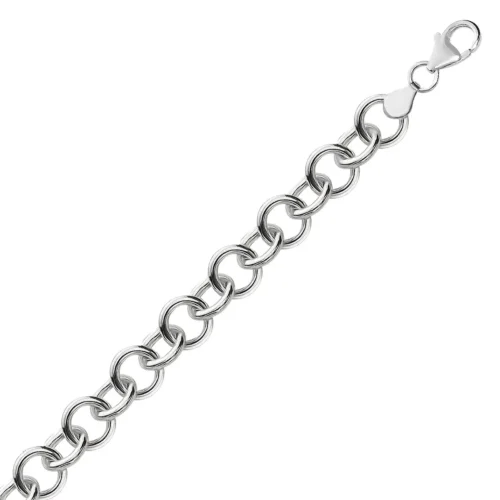 Sterling Silver Rolo Style Polished Charm Bracelet with Rhodium Plating - Image 2
