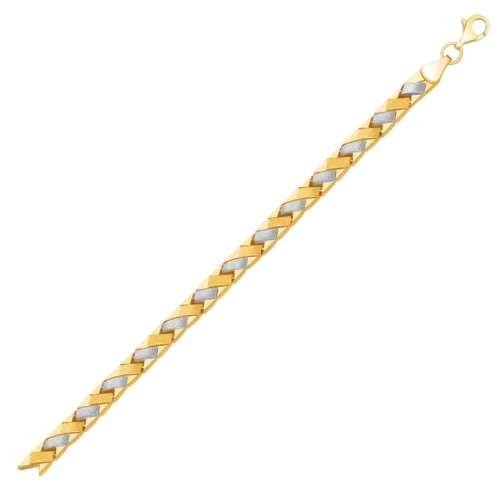 14k Two-Tone Gold Fancy Weave Bracelet with Contrasting Finish - Image 2