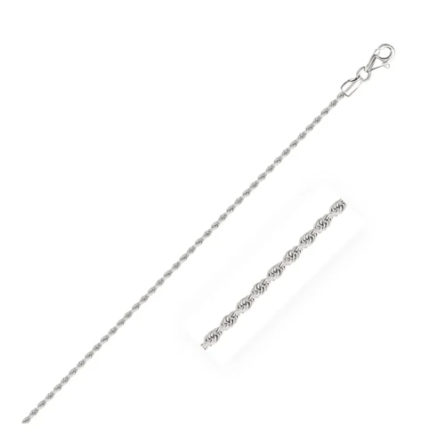 2.0mm 14k White Gold Solid Diamond Cut Rope Chain - Image 2