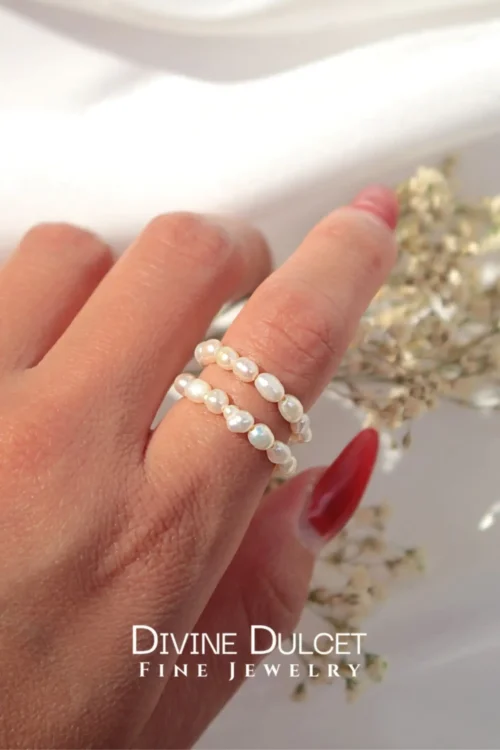 18K Freshwater Pearls Spiral Adjustable Ring - Image 2