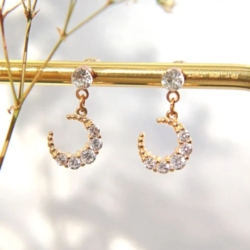 24K Moon CZ Stud Earrings - Hypoallergenic, Trendy & Versatile