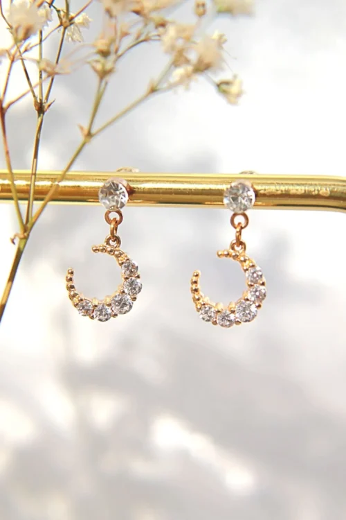 24K Moon CZ Stud Earrings - Hypoallergenic, Trendy & Versatile
