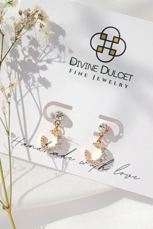 24K Moon CZ Stud Earrings - Hypoallergenic, Trendy & Versatile - Image 3