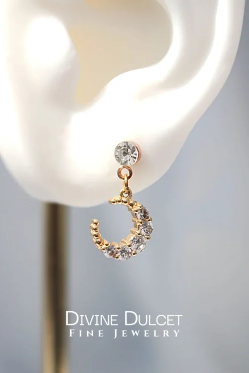24K Moon CZ Stud Earrings - Hypoallergenic, Trendy & Versatile - Image 2