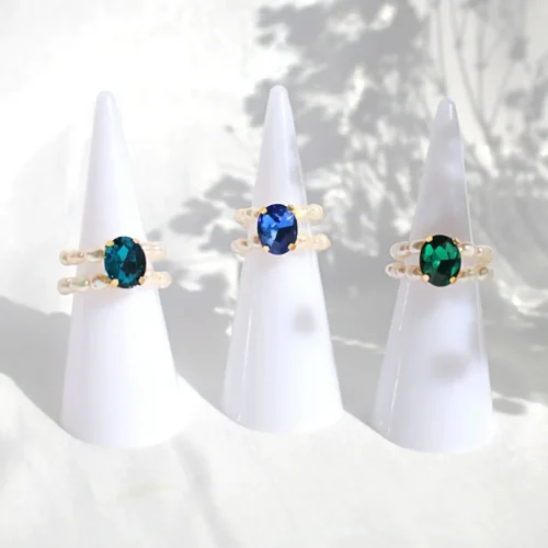 "Ocean Secret" | 3 Shades Blue CZ Freshwater Pearl Rings