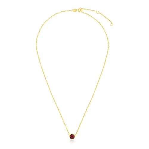 Elegant 14k Yellow Gold 17 inch Necklace with Round Garnet - Timeless Beauty