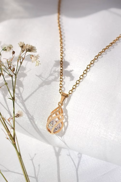 "Malena" | 24K CZ Tear Drop Cage Necklace - Image 3