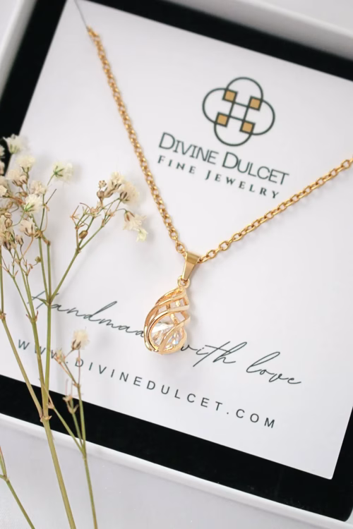 "Malena" | 24K CZ Tear Drop Cage Necklace