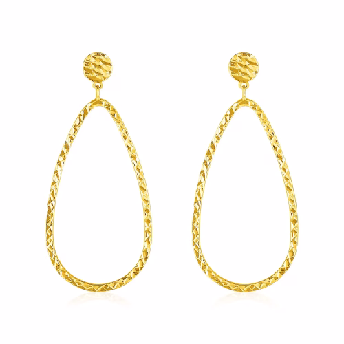 14k Yellow Gold Textured Teardrop Motif Post Earrings - Elegant and Versatile