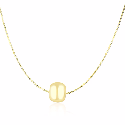 Elegant 14k Yellow Gold Necklace with Shiny Barrel Bead Charm - 18" Link Chain