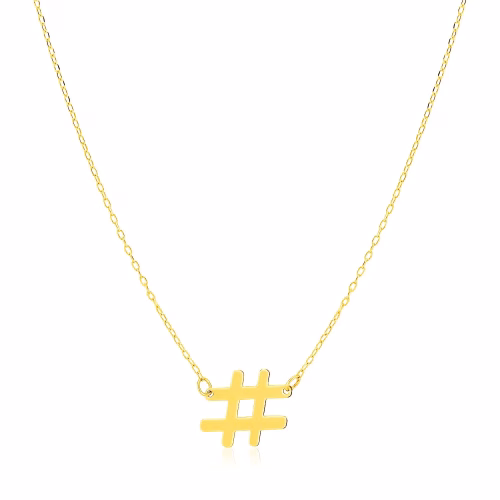 Elegant & Modern 14K Yellow Gold Hashtag Necklace | 18-Inch Link Chain with Lobster Clasp