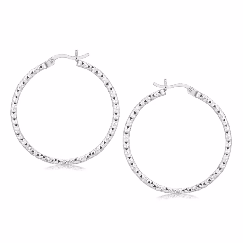 Elegant Sterling Silver Rhodium Plated Woven Style Polished Hoop Earrings