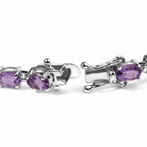 .925 Sterling Silver 8 1/2 Cttw Oval Shaped Purple Amethyst Link Bracelet - 7" Inches - Image 2