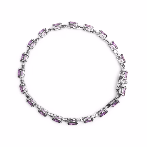 .925 Sterling Silver 8 1/2 Cttw Oval Shaped Purple Amethyst Link Bracelet - 7" Inches - Image 3