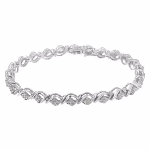 Elegant Sterling Silver Diamond Cluster Link Bracelet - 1 Carat Total Weight, I-J Color, I2-I3 Clarity - Image 2