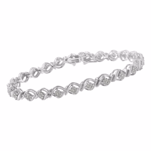 Elegant Sterling Silver Diamond Cluster Link Bracelet - 1 Carat Total Weight, I-J Color, I2-I3 Clarity - Image 3