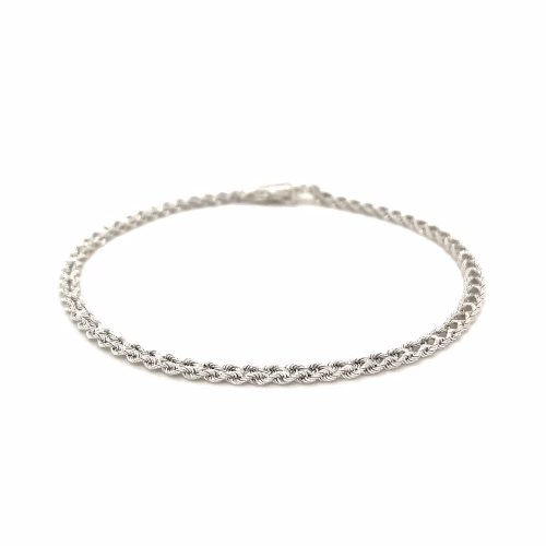 3.0 mm 14k White Gold Two Row Rope Bracelet - Elegant, Durable & Secure - Image 3