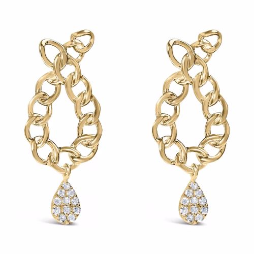 14K Yellow Gold Plated .925 Sterling Silver 1/10 Cttw Diamond Chain Link Teardrop Dangle Earrings (H-I Color, I1-I2 Clarity)