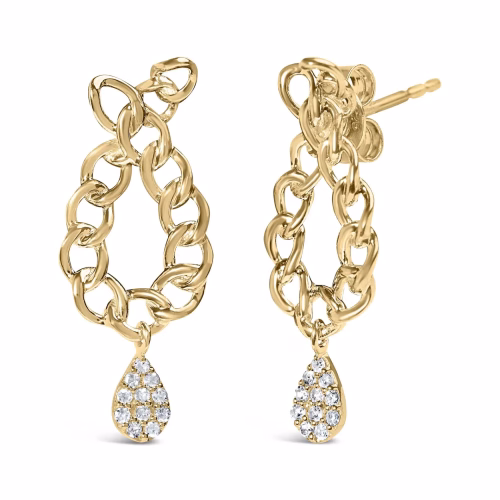 14K Yellow Gold Plated .925 Sterling Silver 1/10 Cttw Diamond Chain Link Teardrop Dangle Earrings (H-I Color, I1-I2 Clarity) - Image 2