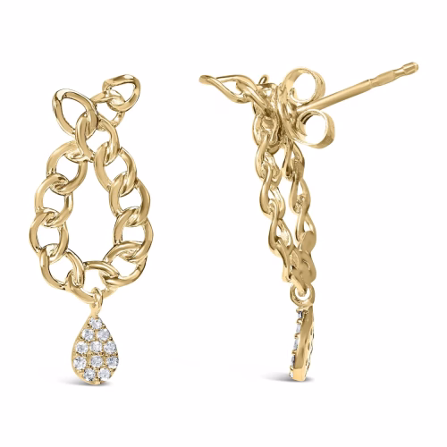 14K Yellow Gold Plated .925 Sterling Silver 1/10 Cttw Diamond Chain Link Teardrop Dangle Earrings (H-I Color, I1-I2 Clarity) - Image 3
