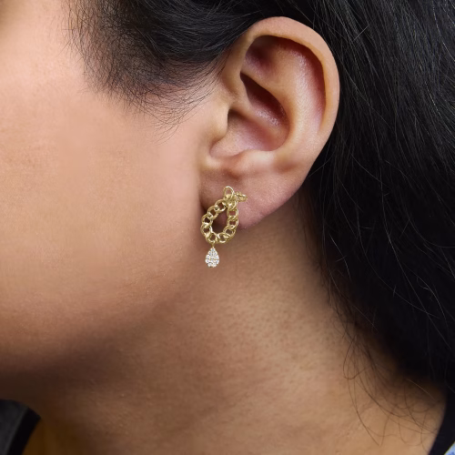 14K Yellow Gold Plated .925 Sterling Silver 1/10 Cttw Diamond Chain Link Teardrop Dangle Earrings (H-I Color, I1-I2 Clarity) - Image 4