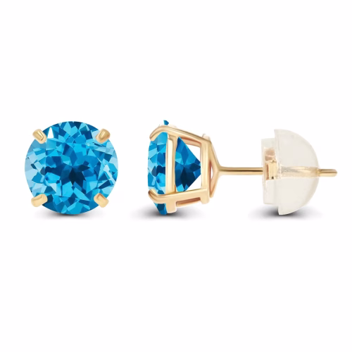 2.00 CTW Natural Swiss Blue Topaz Stud Earrings in 14K Yellow Gold - Image 2