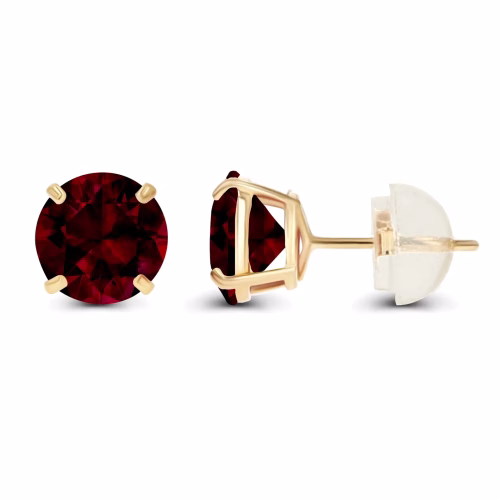 2.00 CTW Natural Red Garnet Stud Earrings in 14K Yellow Gold - Handcrafted USA - Image 2