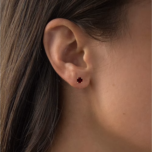 2.00 CTW Natural Red Garnet Stud Earrings in 14K Yellow Gold - Handcrafted USA - Image 4