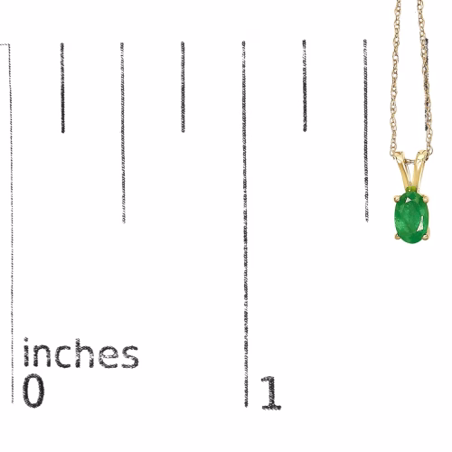 14K Yellow Gold Oval Green Emerald Solitaire Pendant Necklace - 18" Inches - Image 5