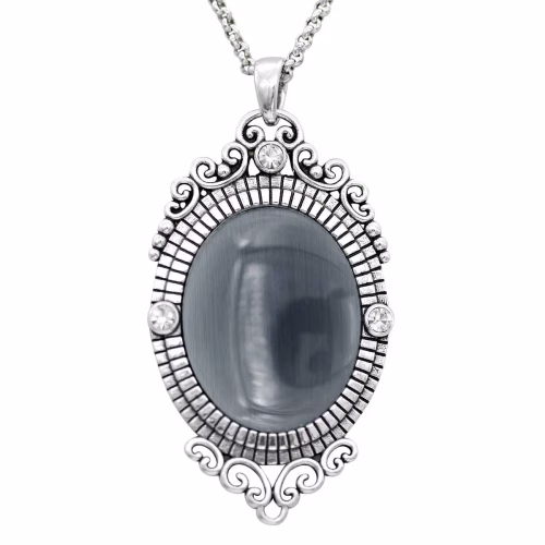 Controse Silver Plated Baroque Cat's Eye Gemstone Necklace