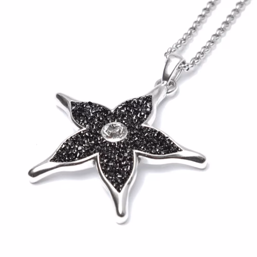Silver Plated Illuminating Black Star Necklace - Image 2