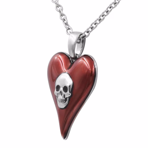 Passion Red Heart Skull Necklace - Image 2